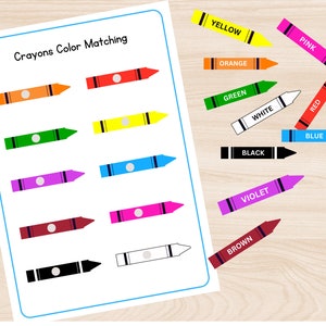 Color Matching Game, Busy Book Printable, Crayons Color Matching, Color Sorting Activity, Homeschool Worksheet,