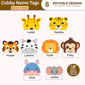 Safari Cubby Name Tags | Editable Jungle Animal Classroom Labels (Digital Download)