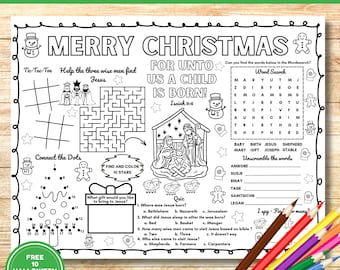 Weihnachtsaktivität Tischset für Kinder, Krippe Bibel Handwerk (druckbar)