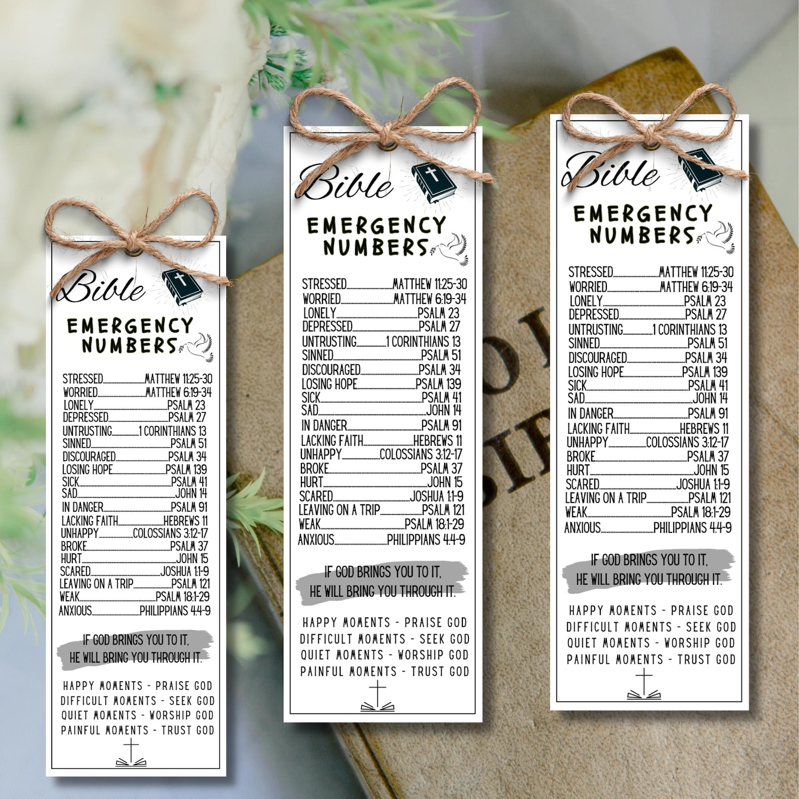 Bible Emergency Numbers Bookmark Printable (PDF Pattern) - Etsy