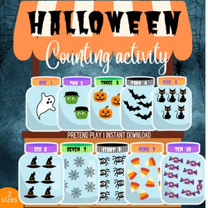 Halloween-Zählaktivität für Kinder, Herbstaktivitätsnummer Sortiergläser für Kleinkinder, druckbare Halloween-Aktivität, Buchaktivitäten