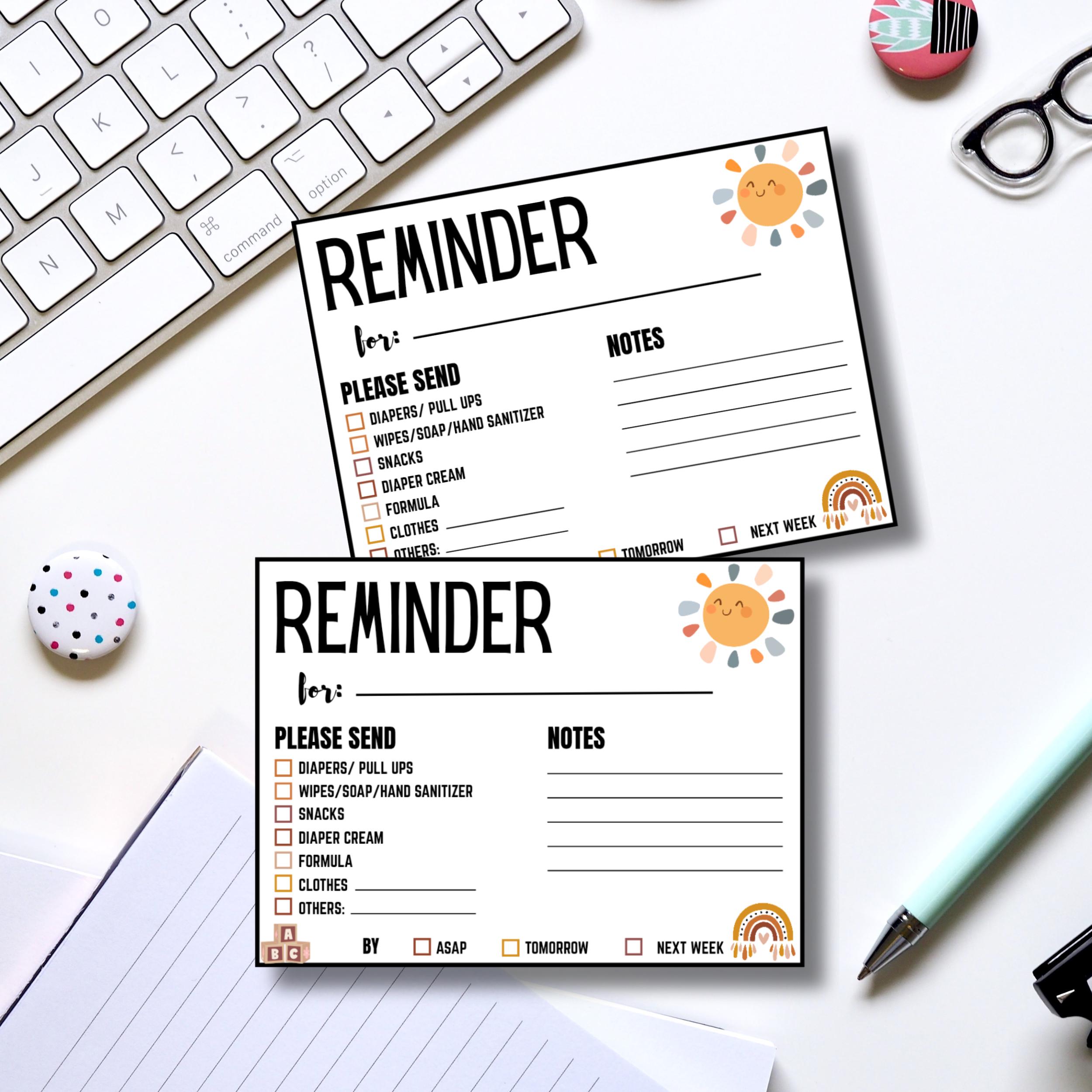 Daycare Reminder Note, Fillable Checklist, Teacher to Parents (PDF) - Etsy