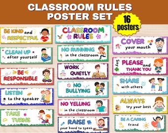 Printable Classroom Rules Posters |Classroom Decor | Behavior Rules |Teacher Resources |Classroom Agreements Bulletin Board for School Rules