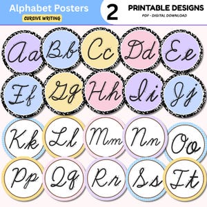 Affiches de l'alphabet cursif pour la composition, décoration de cahier et décoration pastel pour salle de classe (téléchargement numérique)