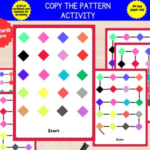 Copy the Pattern,  25 Pages Printable Pattern Activity Fun for Fine Motor Skills, Preschool Activities, and Homeschool Learning