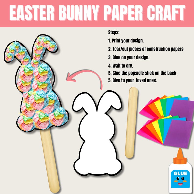 Bunny Paper Craft, Spring Easter Printable (PDF Template) - Etsy