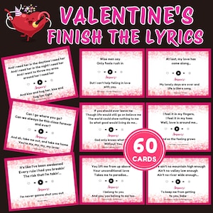 Love Songs Finish the Lyrics Game, Valentine’s Music Trivia, Fun Group Party Activity, Printable Galentine’s Day Game Printable, V-Day Song