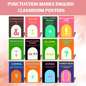 Punctuation Marks Posters, English Classroom Posters, Set of 12 Posters, Classroom Decor, English Classroom Decor, Homeschool Posters