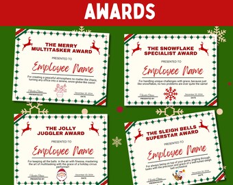 20 Funny Christmas Awards for Employees, Certificates Editable in Canva, Staff Appreciation Team Recognition Ceremony, Employee Holiday Gift