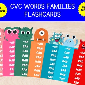 CVC Phonics, Flashcards, CVC Word Families Flashcards, CVC Phonics Words, Pre-k Reading, Homeschool Resources, cvc words, sight words,
