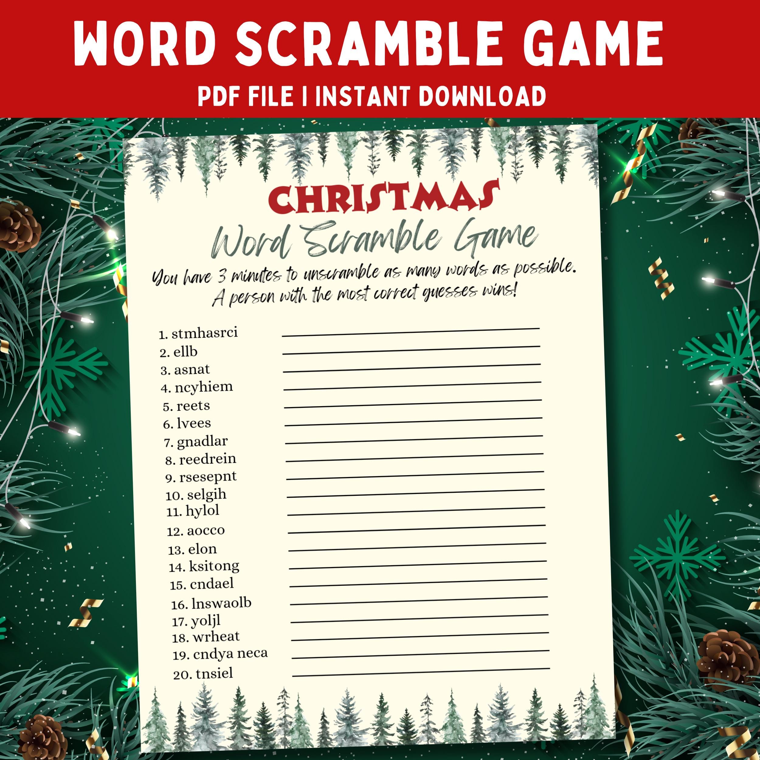 Christmas Word Scramble Game | Office Christmas Party Game | Christmas Family Game | Printable Christmas Game | Xmas Party Game Printable