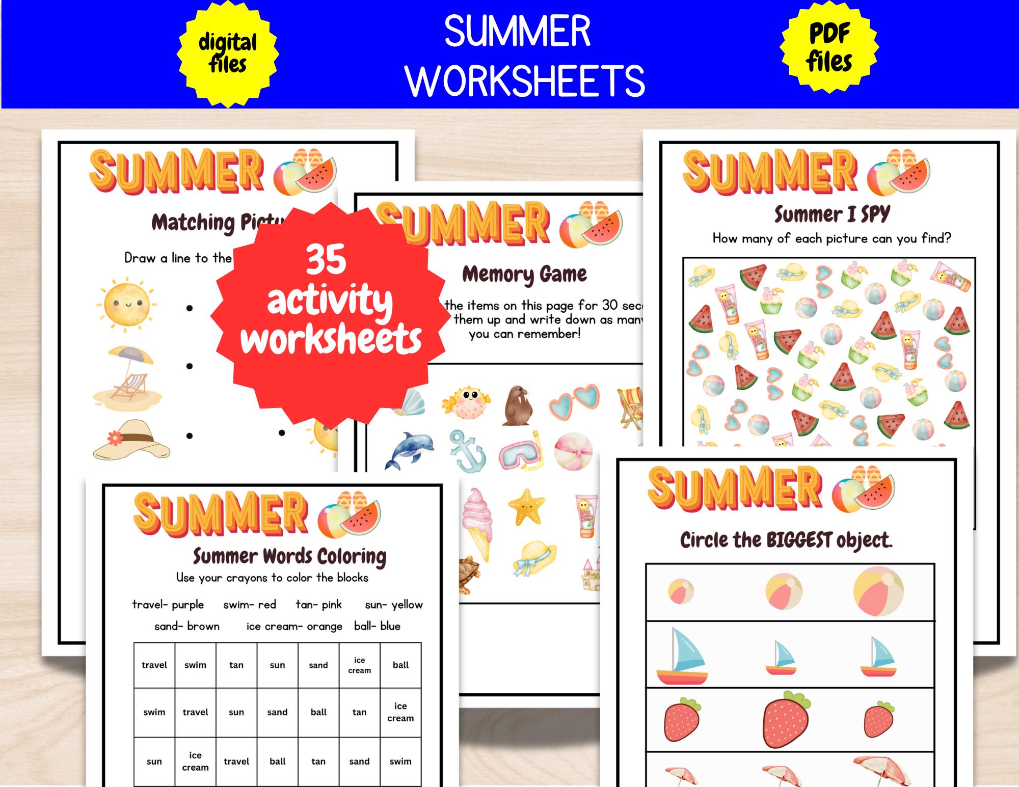 Summer Activity Worksheets for Toddlers, Preschool (PDF Printable) - Etsy