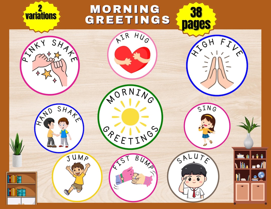 Classroom Morning Greetings Poster Set, 38 Pages (printable PDF & PNG ...