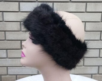 Vintage 1950s Genuine‎ Mink Fur Headband Mid Century Glamour Hair Accessory Handmade Vintage Mink Fur Headband: Precious Stone Hair  main image 4
