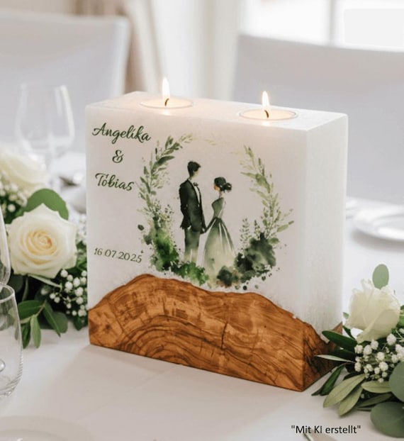 Individuelle eckige Hochzeitskerze mit echtem Holz 