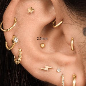 16G Gold Stainless Steel Internally Threaded Labret 2.5mm ball top 6mm & 8mm Length