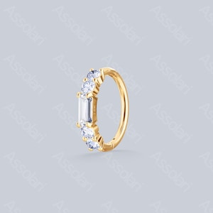 14k Solid Gold Helix Hoop | Moissanite Hoop Earrings | 16G Gold Cartilage Earring for Helix | Minimalist Ear Curation Jewelry