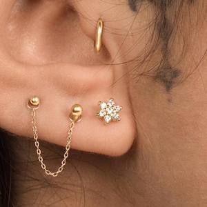 16G Flower Helix Piercing, Conch, Tragus Jewelry, screw back earring, Stainless Steel, 18K Gold Plated
