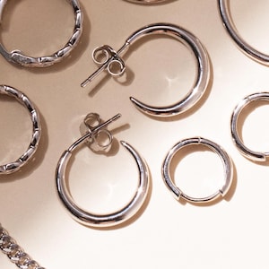 Pair of 2 925 Sterling Silver Simple Hoop Earrings,