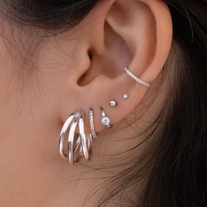 Silver CZ Clicker Huggies, Stainless Steel, 6mm Inner Diameter, Helix Earrings