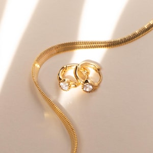 18K Gold CZ Clicker Huggies, Stainless Steel, 6mm Inner Diameter, Helix earrings