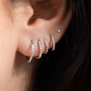 16G Silver Paved Huggies, Stainless Steel Huggie Hoops, Silver Cartilage Hoop, Conch, Helix Hoop, 6mm, 8mm, 10mm, Gold Cartilage Hoop