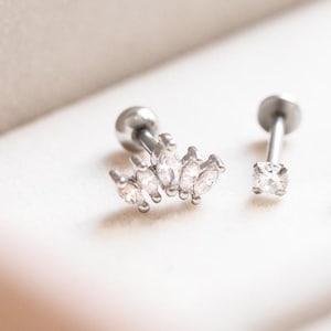 16G Stainless Steel 5 Marquise CZ  Screw Back Barbell Earring, Tragus, Cartilage, Piercing, Stud Earrings, 6mm