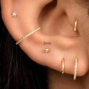 16G Gold and Silver Stainless Steel Internally Threaded Labret 2mm ball top, 8mm Length Labret