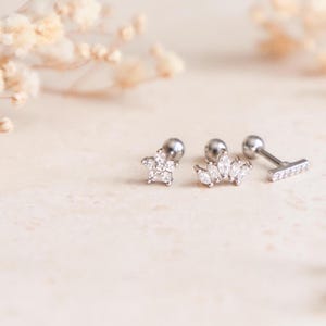 16G Silver Flower Helix Piercing, Conch, Tragus Jewelry, screw back earring, Stainless Steel,