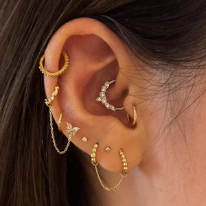 Orecchino Daith in argento con foglie CZ 16G, acciaio inossidabile, anello Daith Clicker Hoop, diametro 8 mm, gioielli per piercing Daith