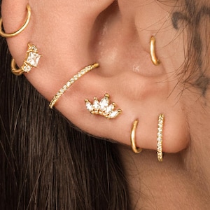 16G Gold 5 Marquise CZ  Screw Back Barbell Earring, Tragus, Cartilage, Piercing, Stud Earrings, 6mm