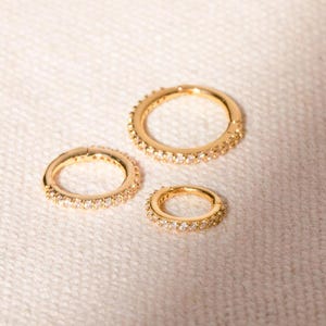 16G Gold Paved Huggies, Stainless Steel Huggie Hoops, Gold Cartilage Hoop, Conch, Helix Hoop, 6mm, 8mm, 10mm, Gold Cartilage Hoop