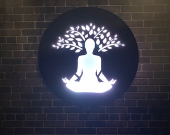 Yoga Signs Astrology Wall Art Illuminated Wall Decor Lighting Wall Decor LED Frame Light Yoga Handmade Gift Wooden Decor Medidation Wall Art