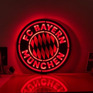 FC バイエルン ミュンヘン LED サイン 照明付き バイエルン ミュンヘン ウォールアート 照明付き バイエルン ミュンヘン ウォールデコ 照明付き ホームウォールデコ チームエンブレム デコレーション