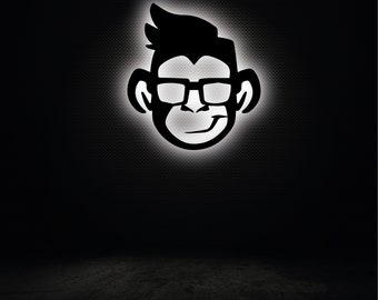 Monkey With Glasses LED Wall Art Wooden Wall Decor RGB Led Custom Bluetooth Control Cool Monkey Child Room Decor Home Wall Decor LED Sign