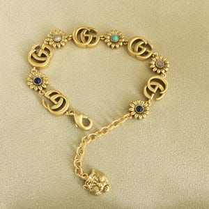 Vintage Gucci  multi-colored gemstones Brass Bracelet