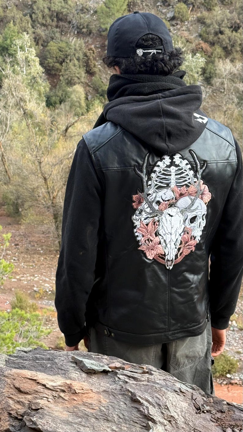 Embroidered Skull Patch: Gothic Ribs Cage Skulls Iron-On Large Back Patch