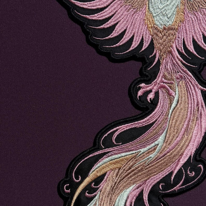 Embroidered Phoenix Patch: Pink Bird Art Iron-On Large Back Patch