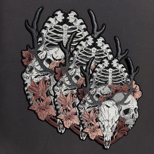 Embroidered Skull Patch: Gothic Ribs Cage Skulls Iron-On Large Back Patch