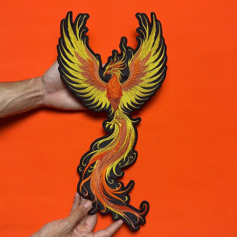 Embroidered Phoenix Patch: Fire Bird Art Iron-On Large Back Patch