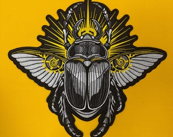 Embroidered Scarab Patch: Egyptian Gothic Iron-On Large Back Patch