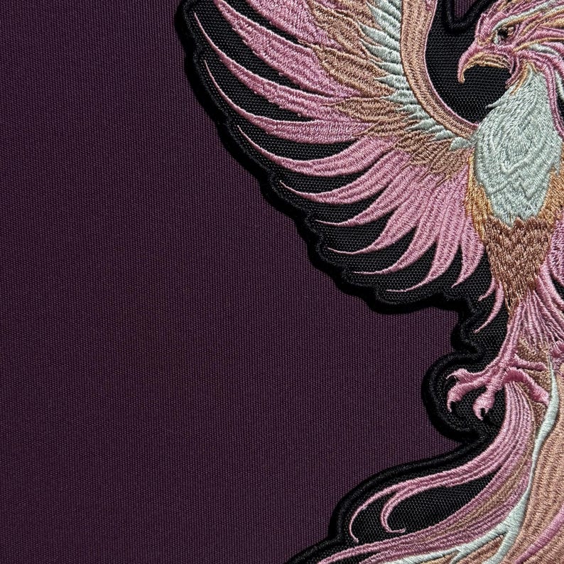 Embroidered Phoenix Patch: Pink Bird Art Iron-On Large Back Patch