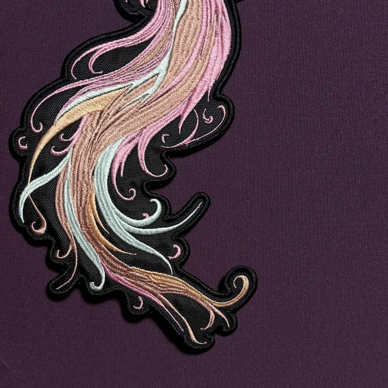 Embroidered Phoenix Patch: Pink Bird Art Iron-On Large Back Patch