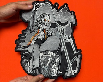 Skull Rider Motorcycle Back Patch: Iron-On Patch