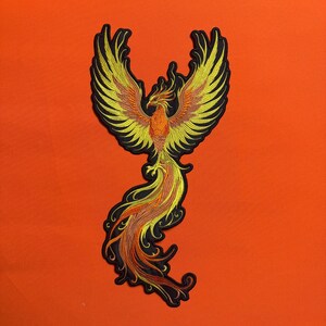 Embroidered Phoenix Patch: Fire Bird Art Iron-On Large Back Patch