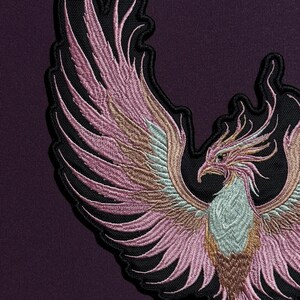 Embroidered Phoenix Patch: Pink Bird Art Iron-On Large Back Patch