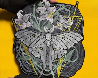 Embroidered Moth Patch: Gothic Forest Iron-On Large Back Patch