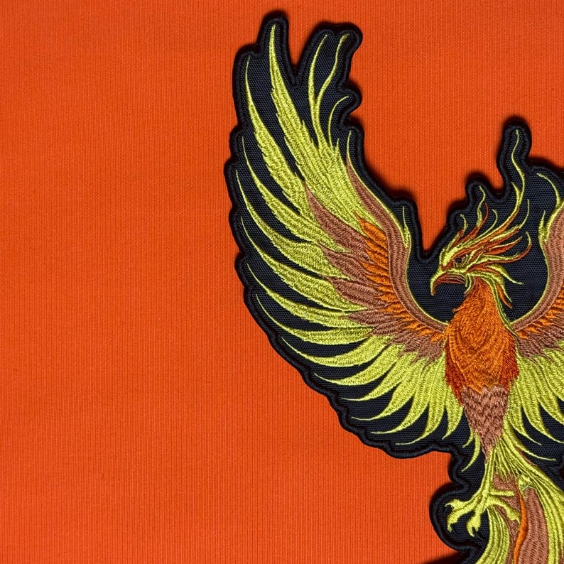 Embroidered Phoenix Patch: Fire Bird Art Iron-On Large Back Patch