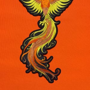 Embroidered Phoenix Patch: Fire Bird Art Iron-On Large Back Patch