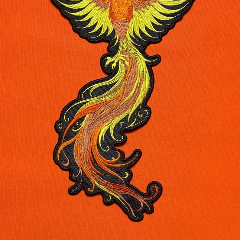 Embroidered Phoenix Patch: Fire Bird Art Iron-On Large Back Patch